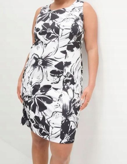 B.P.C. ołówkowa sukienka satynowa śmietankowo-czarna ^42