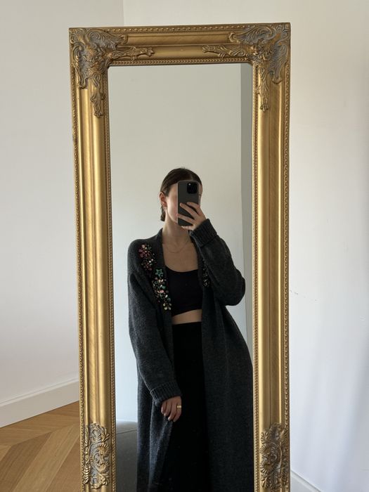 Zara Knit szary kardigan maxi długi L 40 sweter zimowy wełniany