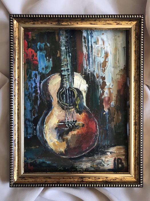 Картини олійні в рамі Квіти Подарунки Натюрморти Іриси Троянди Гітара