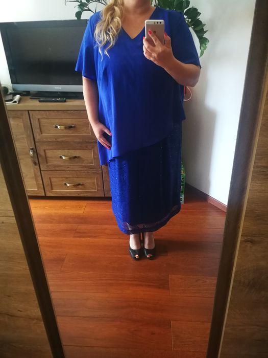 Kobaltowa Połyskująca sukienka święta sylwester  sukienka Plus size