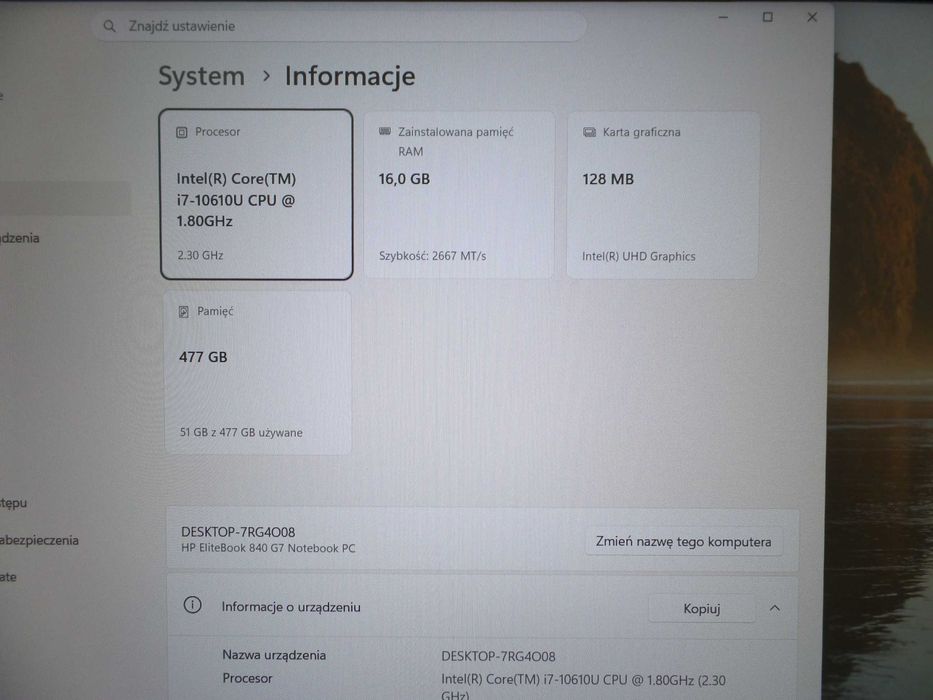HP EliteBook 840 G7 i7 SSD 512 GB 16 GB win 11 laptop notebook