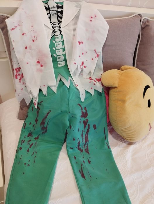 Fato Médico cirurgião esqueleto_Carnaval_Halloween