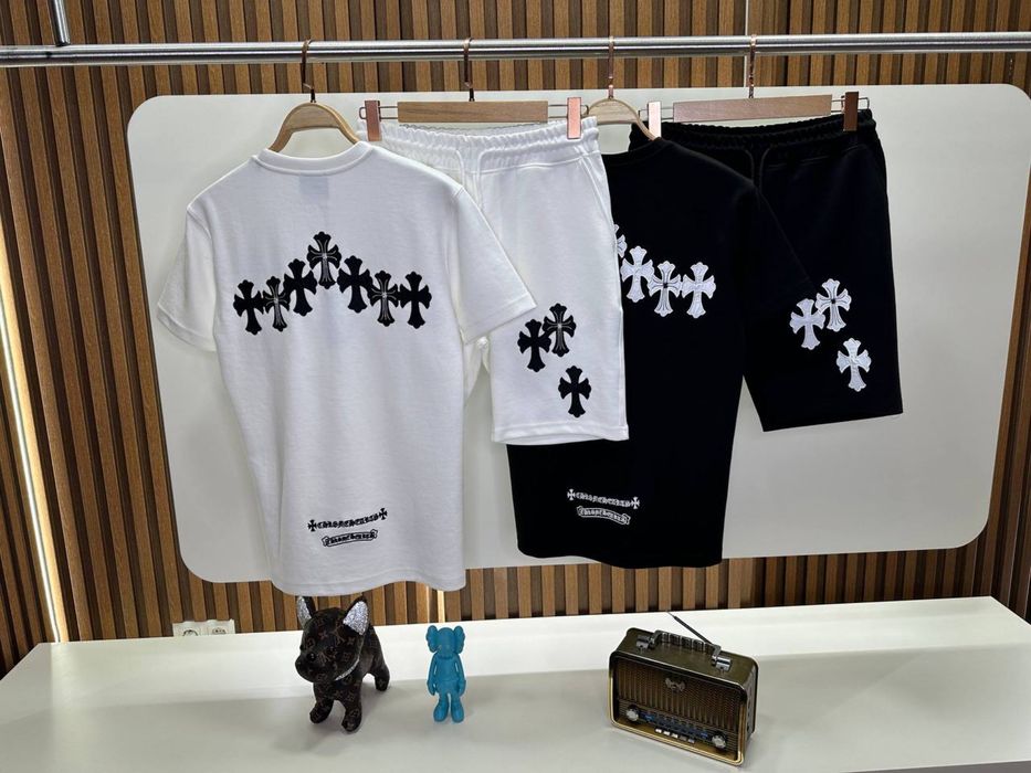 Літній костюм Chrome Hearts білий і чорний літній костюм хром хартс