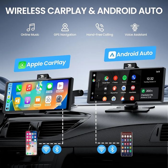 Бездротовий CarPlay та Android Auto Tecxerllon 10,26 дюймів з 4K відеореєстратором, камерою 1080P, GPS, Airplay та дзеркалом