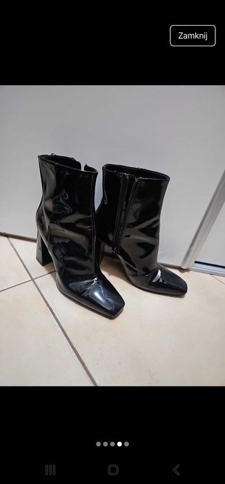 Botki lakierowane piękne obcas