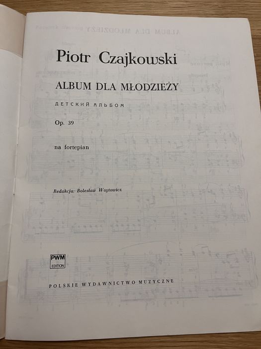 Nuty Piotr Czajkowski Album dla młodzieży na fortepian