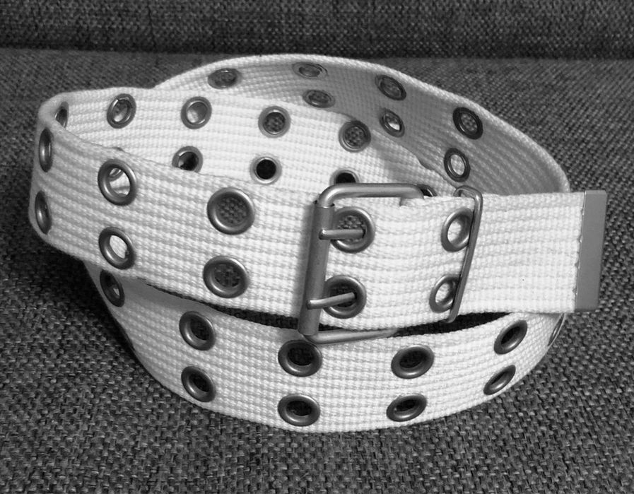 Y2k drip biały pasek, podwójne dziurki vintage, alternative, opium