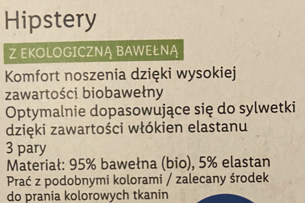 Majtki hipstery damskie z ekologicznej bawelny 3 pary rozmiar L nowe
