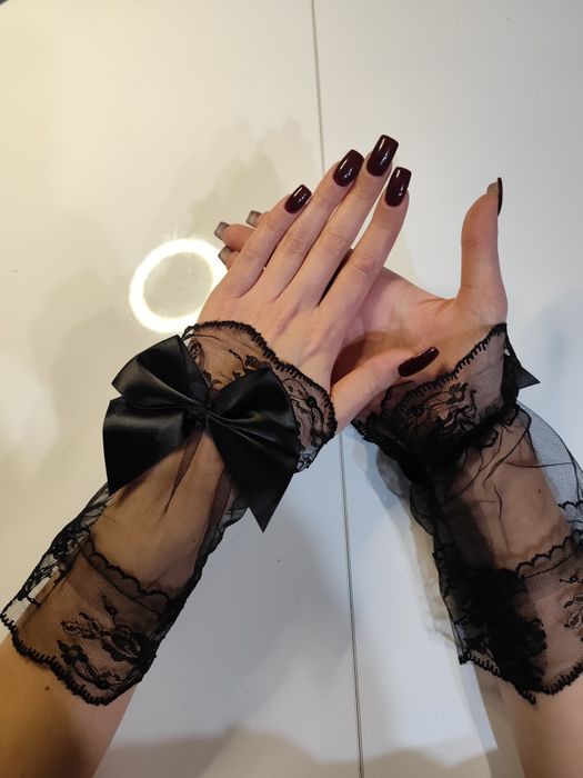 Rękawiczki koronkowe z kokardką eleganckie seksowne rękawki