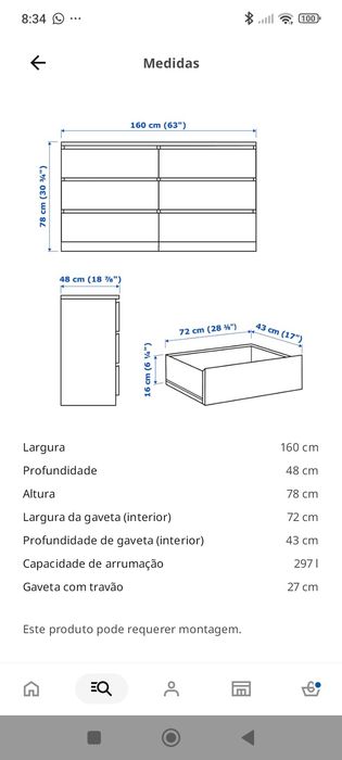 Cómoda preta de 6 gavetas