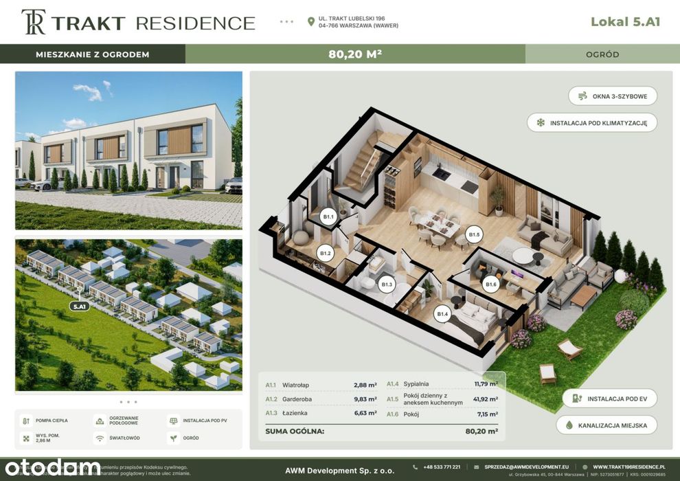 3-pokojowe mieszkanie 80m2 + ogródek Bez Prowizji