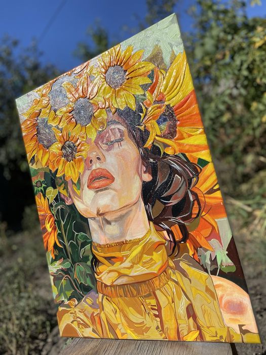 Картина -Дівчина в соняшниках 3D