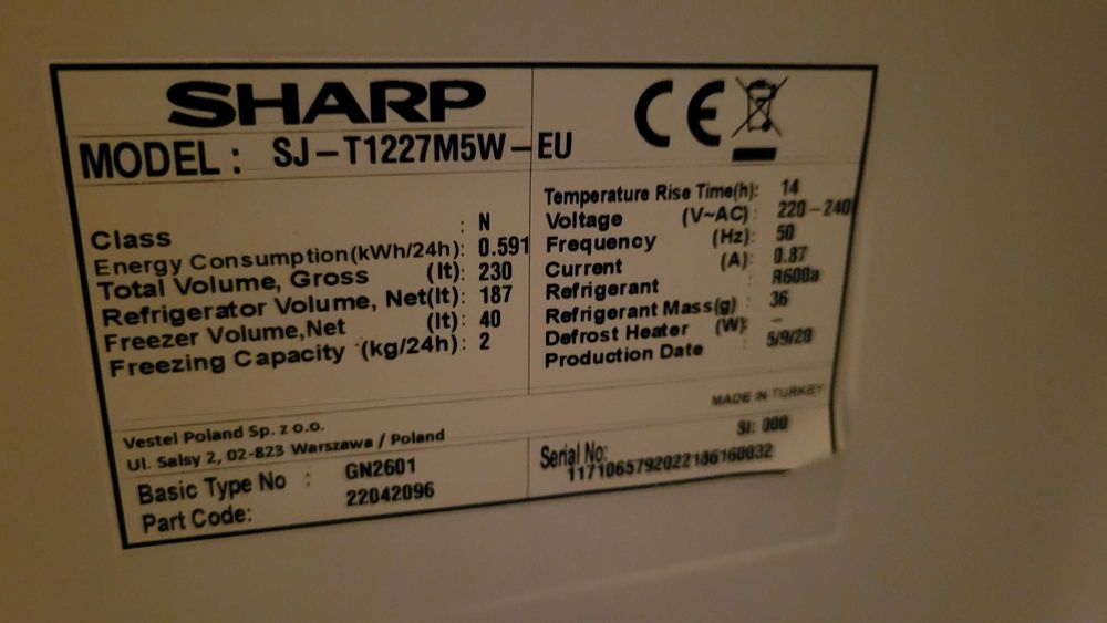 części Sharp SJ-T1227M5W-EU