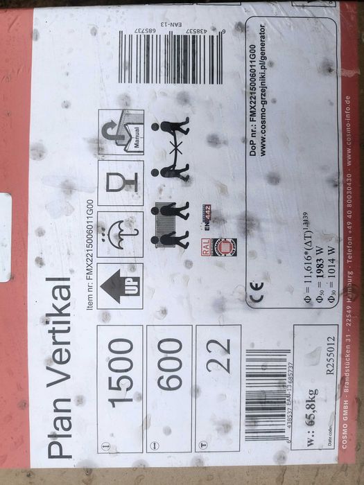 NOWY Pionowy Grzejnik Dekoracyjny COSMO Plan Vertikal 1500x600 Typ 22 (Płaski Front, ozdobny)