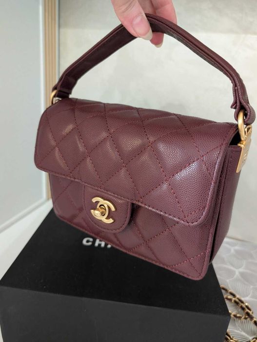 Сумочка Chanel 19 см ‼️Люкс якість‼️з натуральної шкіри колір "спіла вишня"