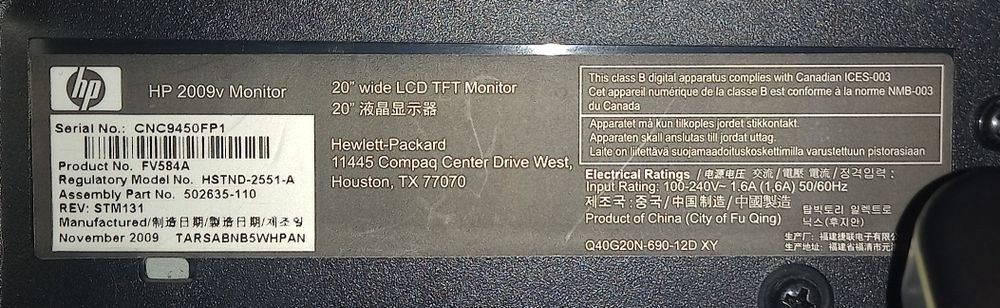 Monitor marca HP 20°