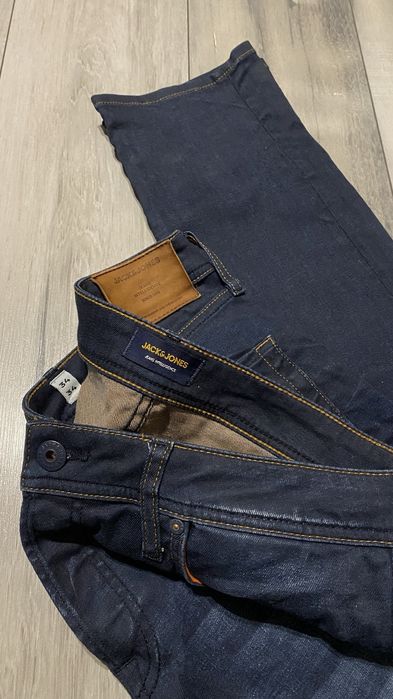 Spodnie Jack&Jones 34/34 Slim Straight/ TIM granatowe jeansy męskie
