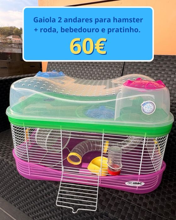 Gaiola 2 andares para Hamster + bebedouro, roda e prato