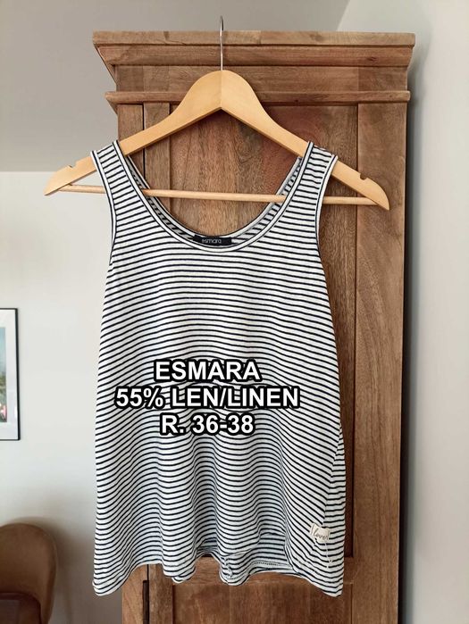 Bluzka na ramiączkach w marynarskie paski len