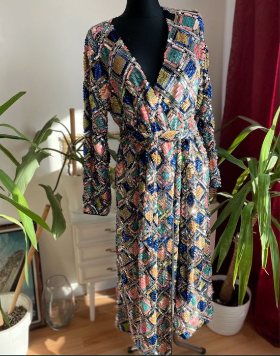 Cekinowa kopertowa sukienka midi asos m 38 L 40