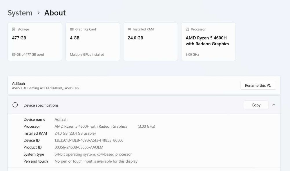 ASUS TUF Gaming A15 – AMD Ryzen 5 | 24GB RAM | 4GB Grafika | 500GB SSD