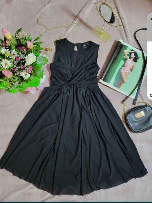 Шифонове святкове asos чорне міді сукня платье чёрное чорне беременных