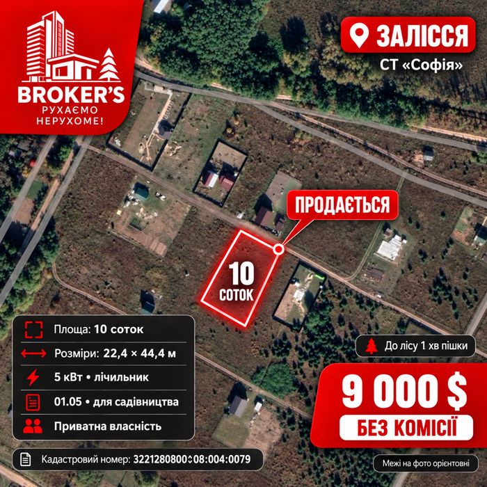 Продам 10 соток біля лісу зі світлом 5 кВт,по генплану житлова забудова,Бровари 13 хв,без %