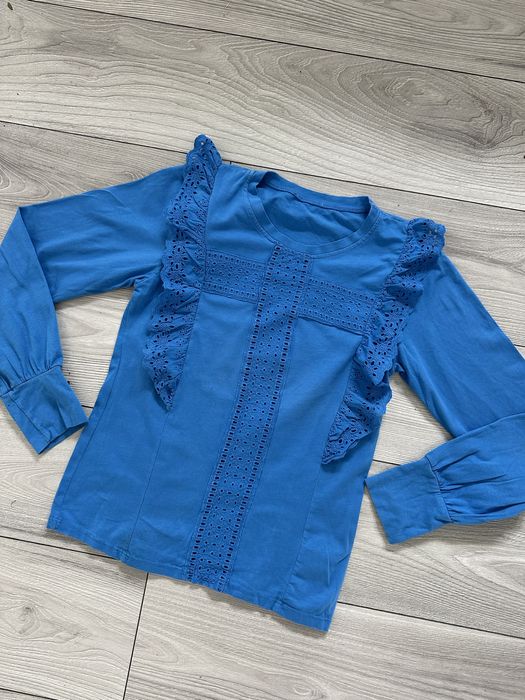 Zara niebieska bluzka dlugi rekaw indigo S/M zaboty koronka