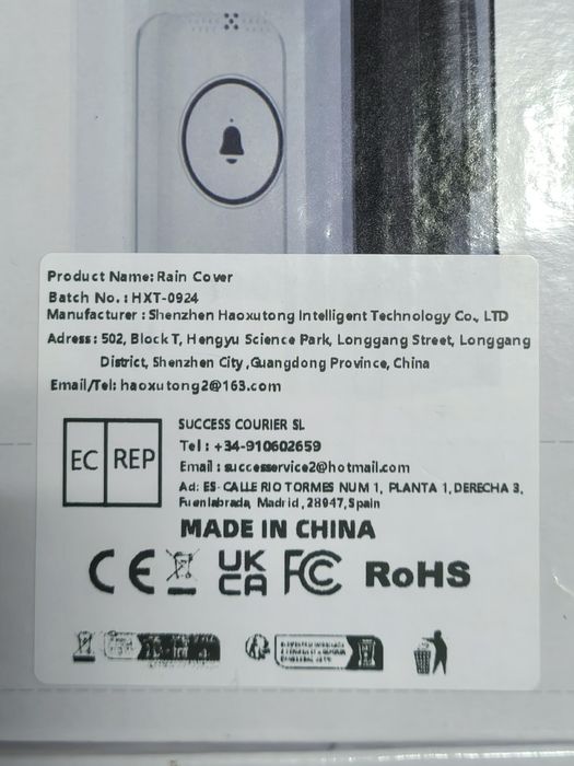 Capa protetora de chuva para campainha com painel solar