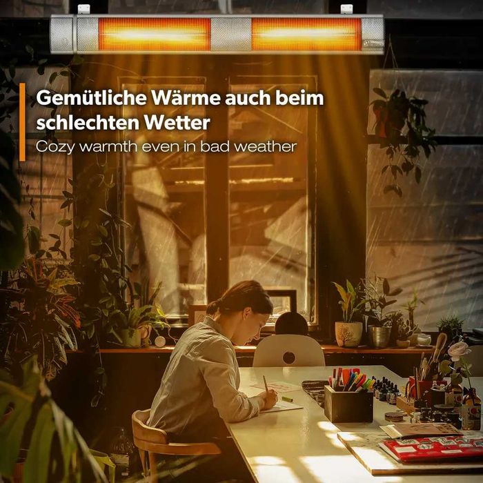 Promiennik podczerwieni TRESKO 2000W srebrny z pilotem grzejnik