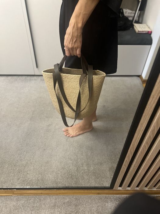 Стильна джутова сумка з шкіряними ручками