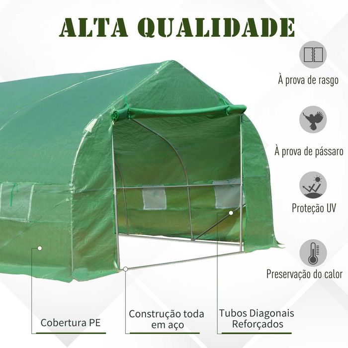 Túnel agrícola 800x300x200 cm com porta enrolável e 12 janelas
