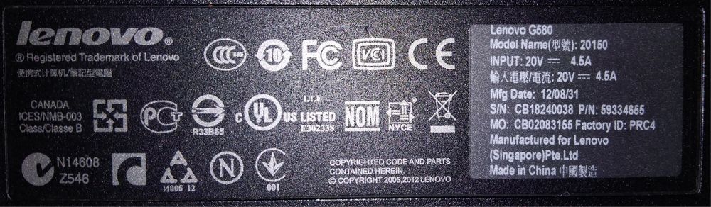 Ноутбук Игровый Lenovo g580 6gb rtx630m 2gb Без Жесткого Диска