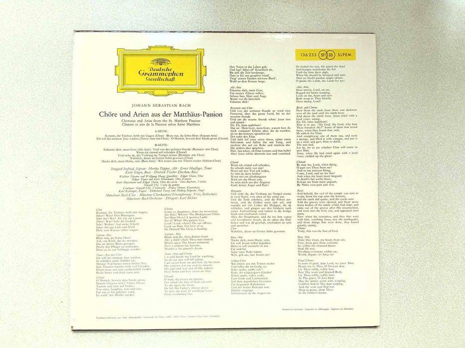 Karl Richter, Deutsche Grammophon, Jan Sebastian Bach Pasja wg św. Mateusza". Vinyl