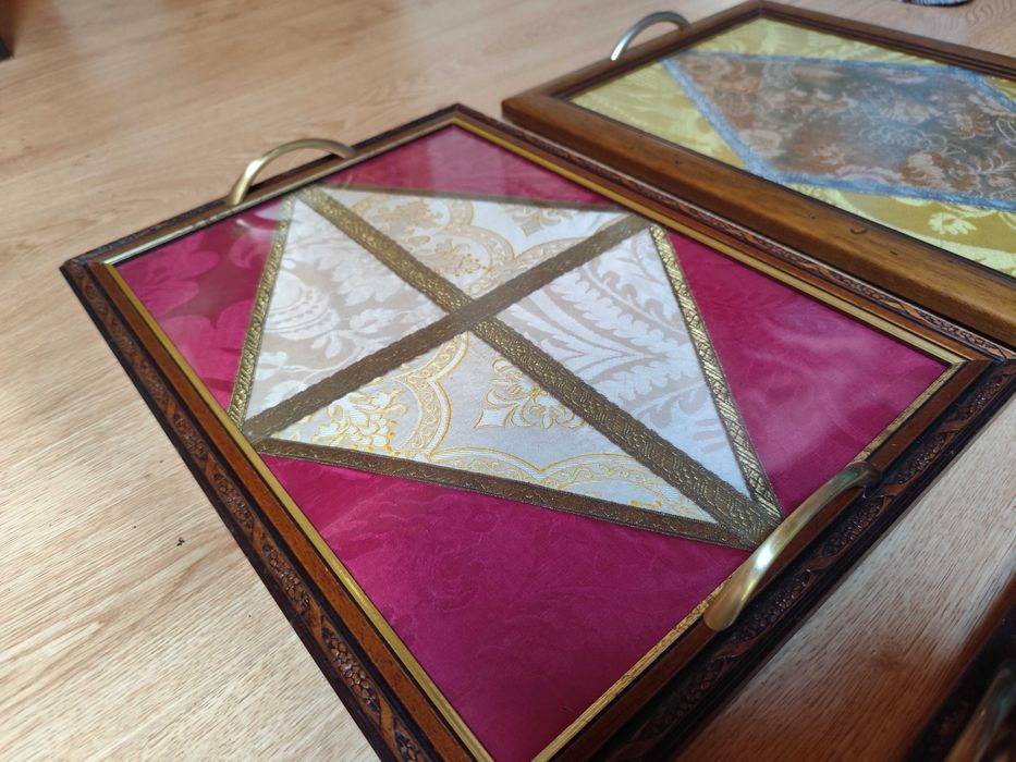 Tabuleiros antigos tecido damasco