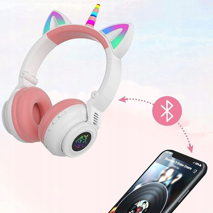 Słuchawki Bezprzewodowe Bt 5.0 Led Rgb Do Komputera Grania Pc Jednoroż