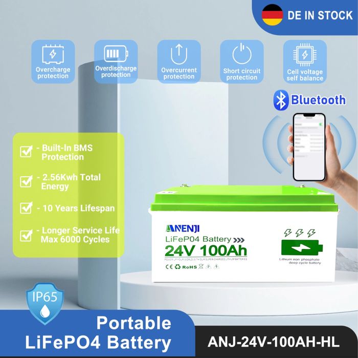 Акумулятор 24В (25.6V) 100А Anenji літій-залізофосфатні Bluetooth