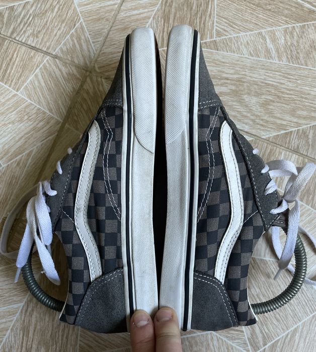 Кеды Vintage Vans Old Skool Checkered Grey Logo Suede