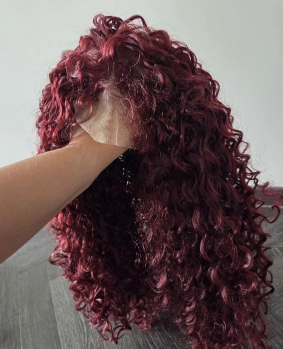 Nowa peruka wino burza loków lace front