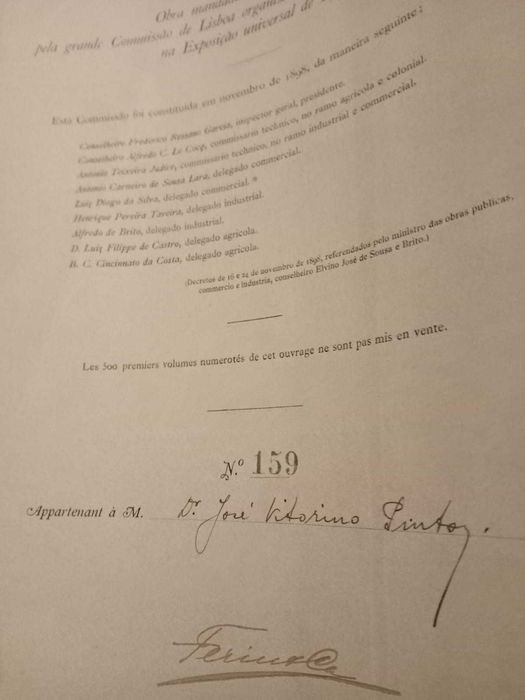 Portugal Vinicole 1900, Cincinatto Da Costa, Exemplar numerado