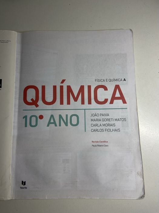 Manual Química 10.º Ano – Física e Química A | Texto Editora