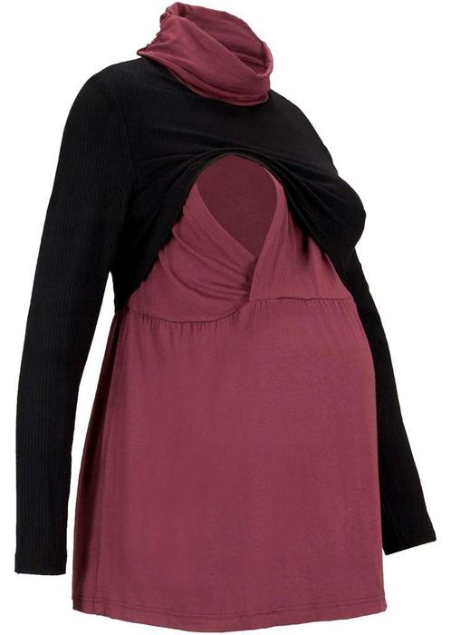Dwuwarstwowa luźna tunika, czarno-bordowa 44/46