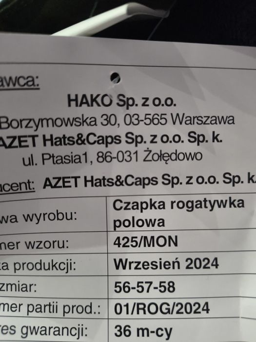 Czapka rogatywka 425, nowa 56,57,58