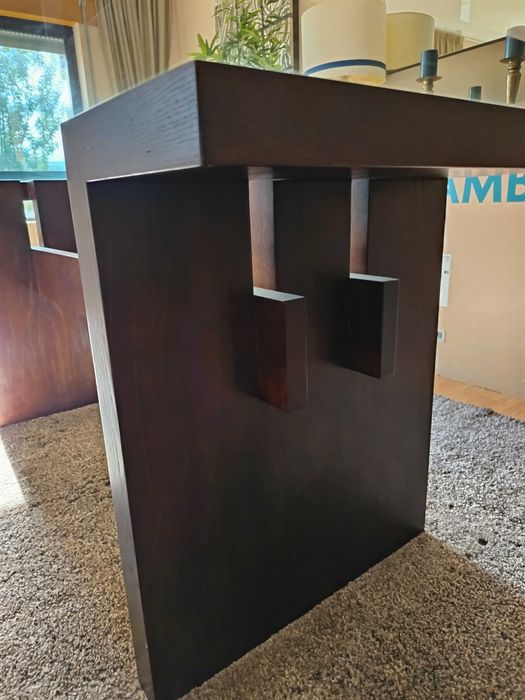 Mesa de sala de sala de jantar 100%madeira e vidro temperado