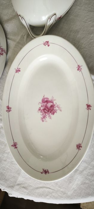 Terrina Sopeira Oval com Travessa - Vista Alegre VA Portugal Marca 31 (1924-1947) - 100 Anos - Floral Rosa