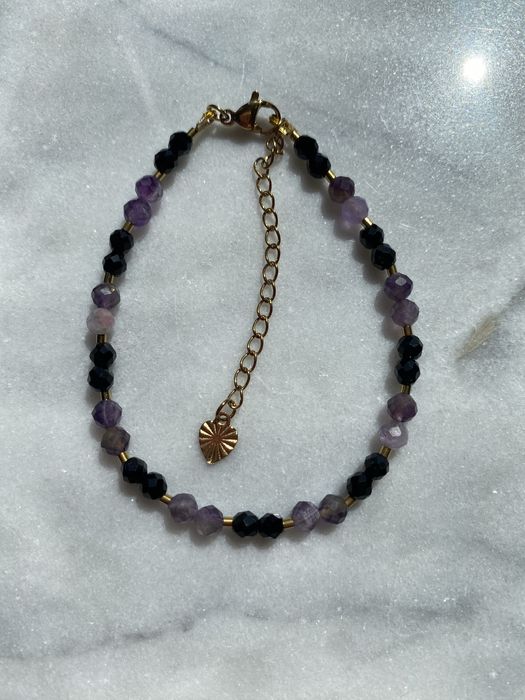 Branoletka handmade kamienie naturane czarny turmalin ametyst