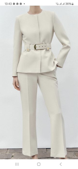 Garnitur nowy zjawiskowy śmietankowy r.38 Zara