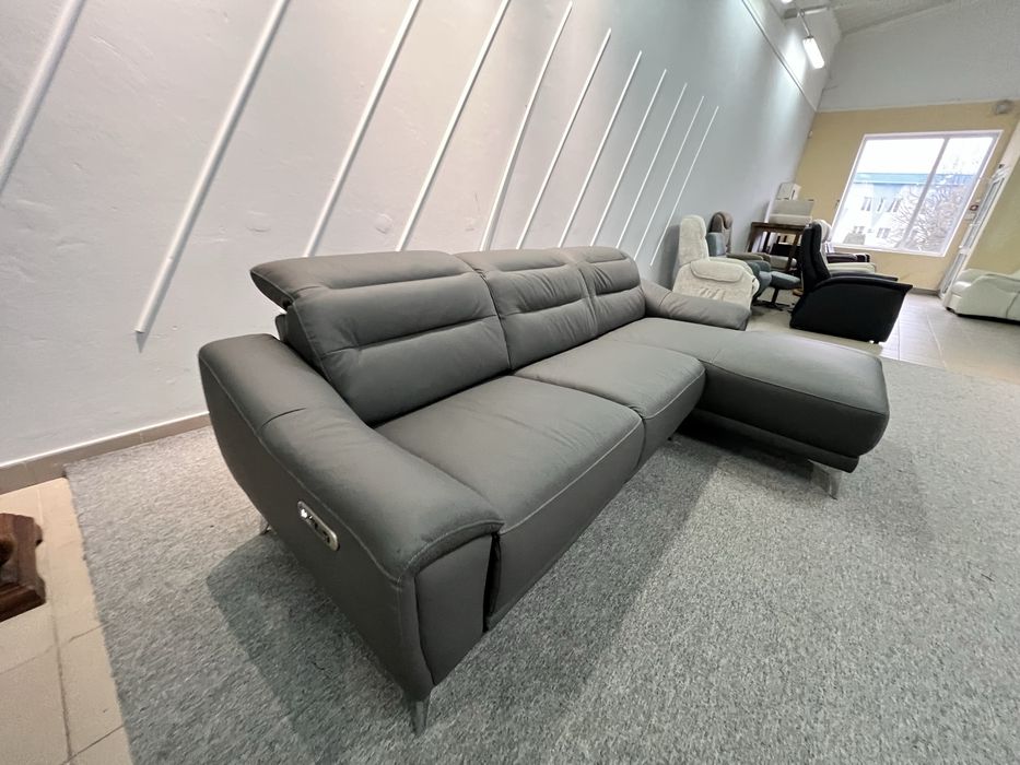 Виставковий стан новий Диван шкіряний кутовий темно сірий реклайнер