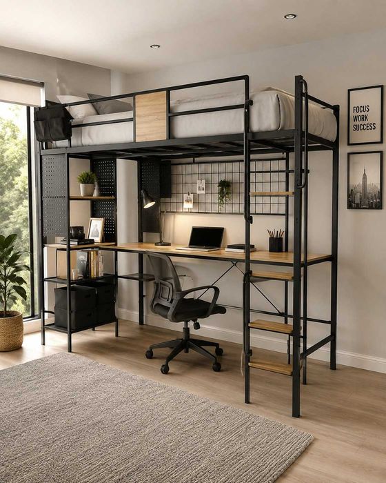 Nova cama de beliche de estudo Cambria com luz LED