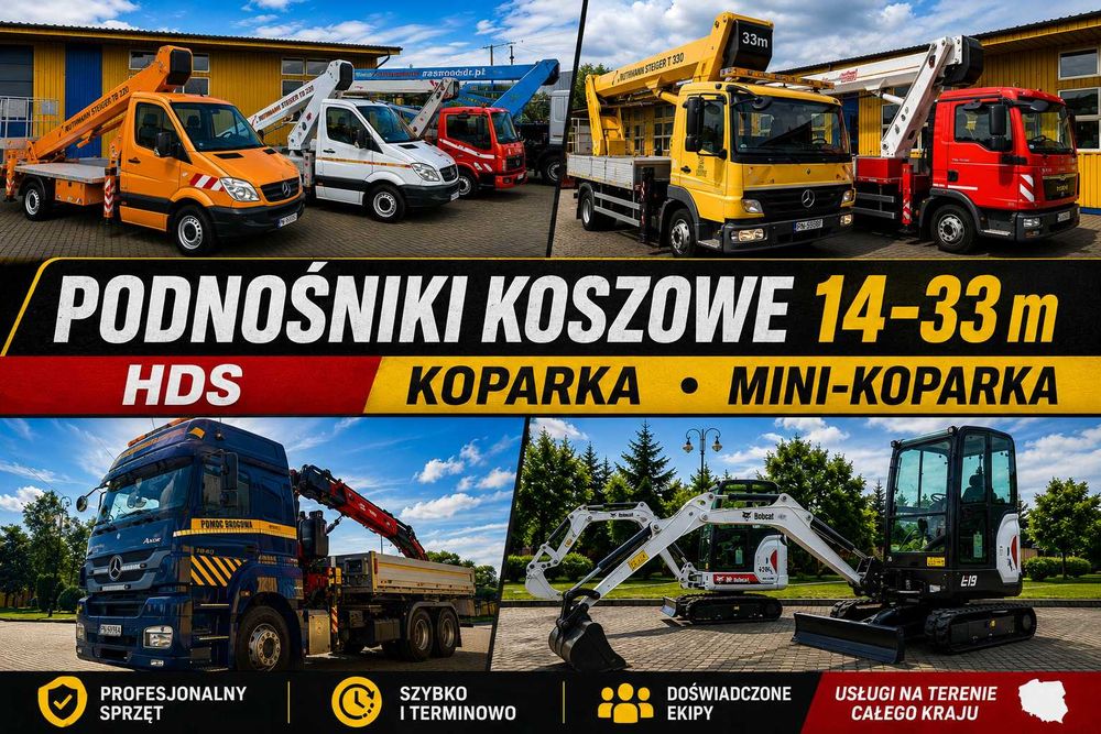 USŁUGI-WYNAJEM-SPRZEDAŻ: podnośnik koszowy/HDS/koparka/minikoparka/zwyżka/dźwig (ruthmann,palfinger,wumag,gsr,cte,multitel)
